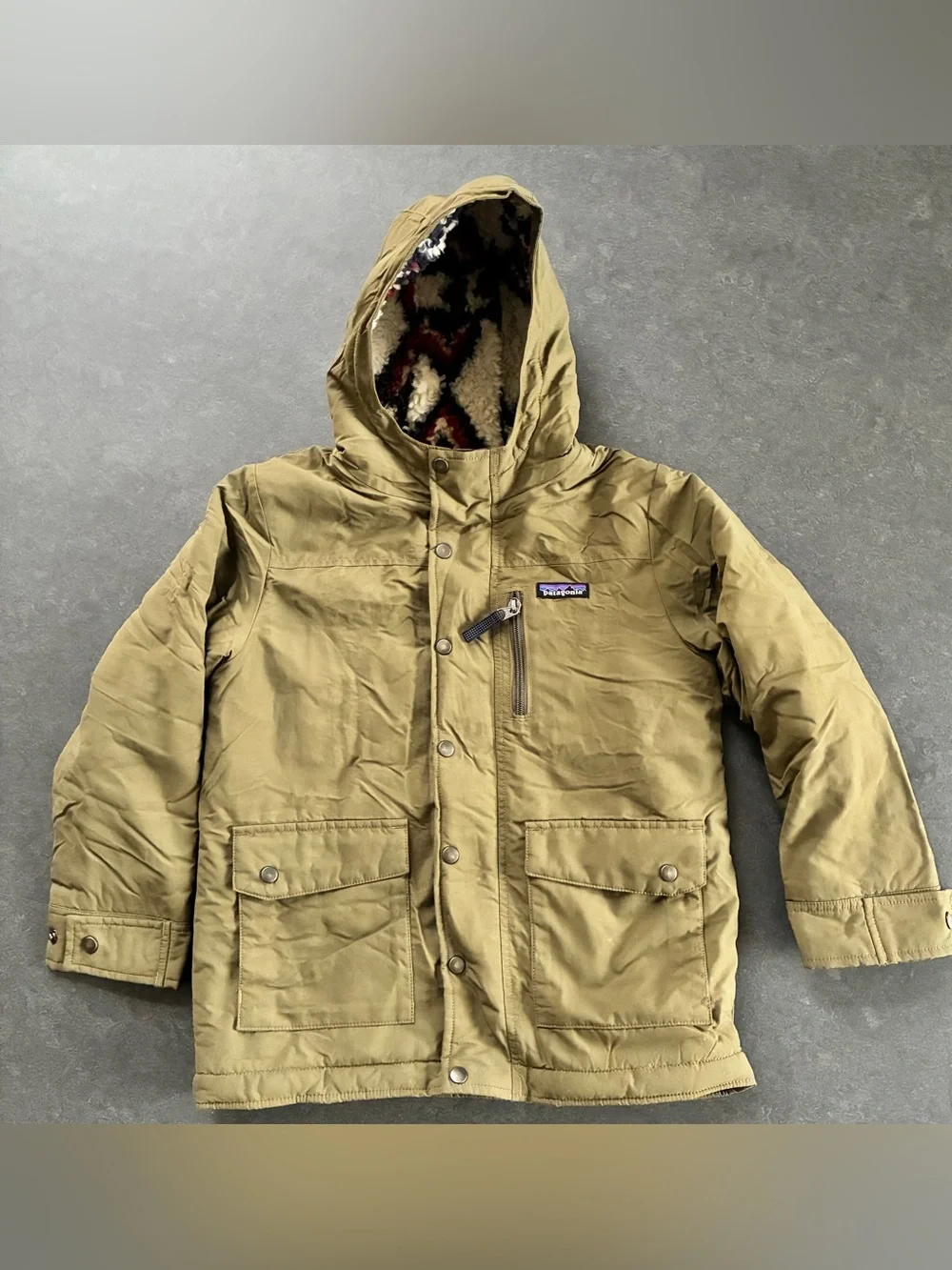 Patagonia Kids Olive Hooded Puffer Jacket